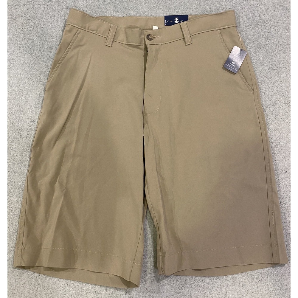 NWT Izod Approved Schoolwear‎ Flat Front Shorts 32 Beige Khaki Stretch Mens $40